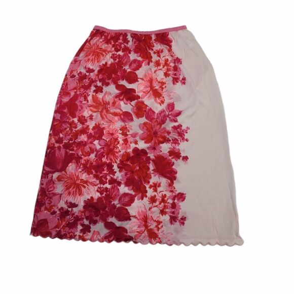 VINTAGE 60s slip Vassarette pink floral‎ scalloped hem skirt S - Picture 1 of 9